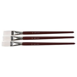 Sax Optimum White Synthetic Taklon Paint Brushes with Long Handles, Flat Type, Size 6, Set of 3 1567545