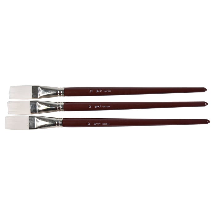 Sax Optimum White Synthetic Taklon Paint Brushes, Flat Type, Long Handle, Size 10, Set of 3
