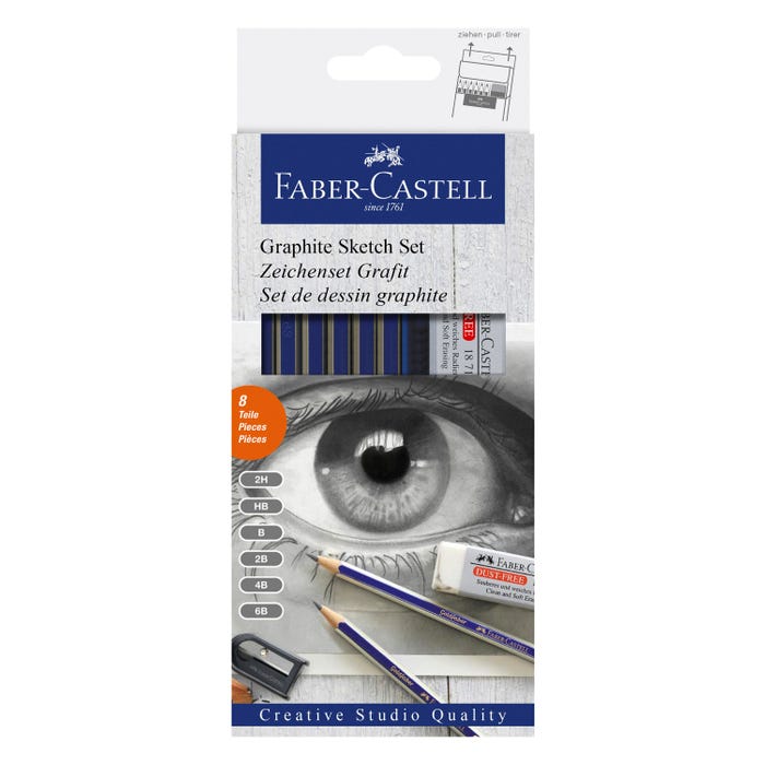 Faber-Castell Creative Studio Graphite Sketch Set, Assorted Grades, 8 Pieces