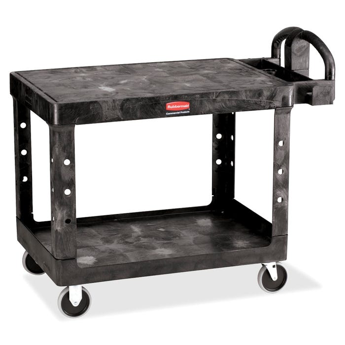 Rubbermaid Commercial HD 2-Shelf Utility Cart,5 In Casters, 25-1/4 x 44 x 38-1/2 In, Black