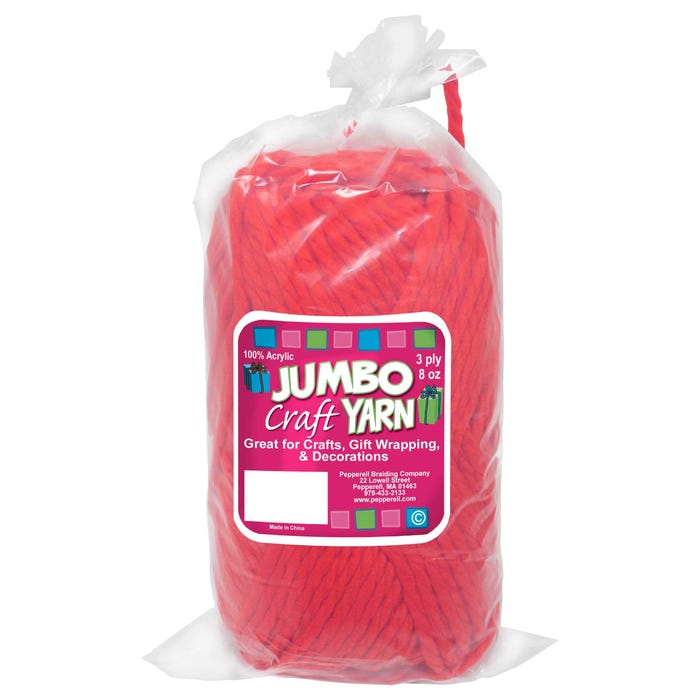 Pepperell Jumbo Roving Craft Yarn, 8 Ounces, 150 Yards, 3-Ply, Red