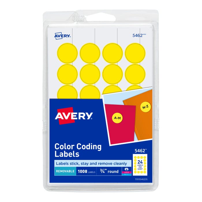 Avery Printable Color Coding Labels, 3/4 Inch Diameter, Yellow, Pack of 1008