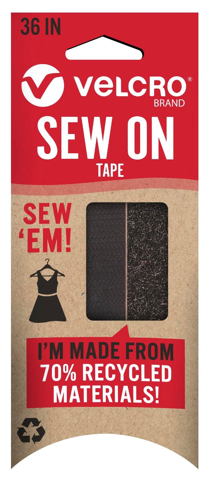 VELCRO Brand ECO Collection Sew On Tape, 3/4 Inch X 36 Inches, Black, Item Number 2102638
