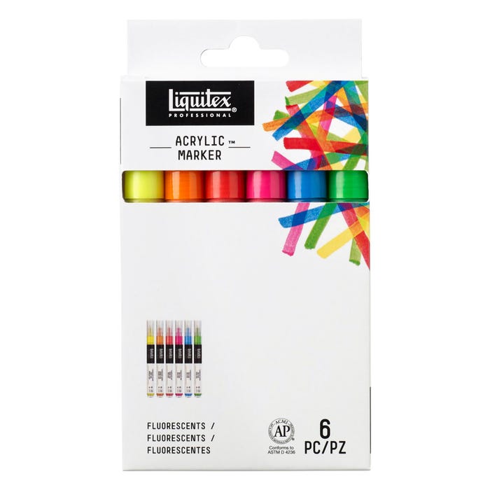 Liquitex Professional Fine Tip Paint Markers, Assorted Fluorescent Colors, Set of 6