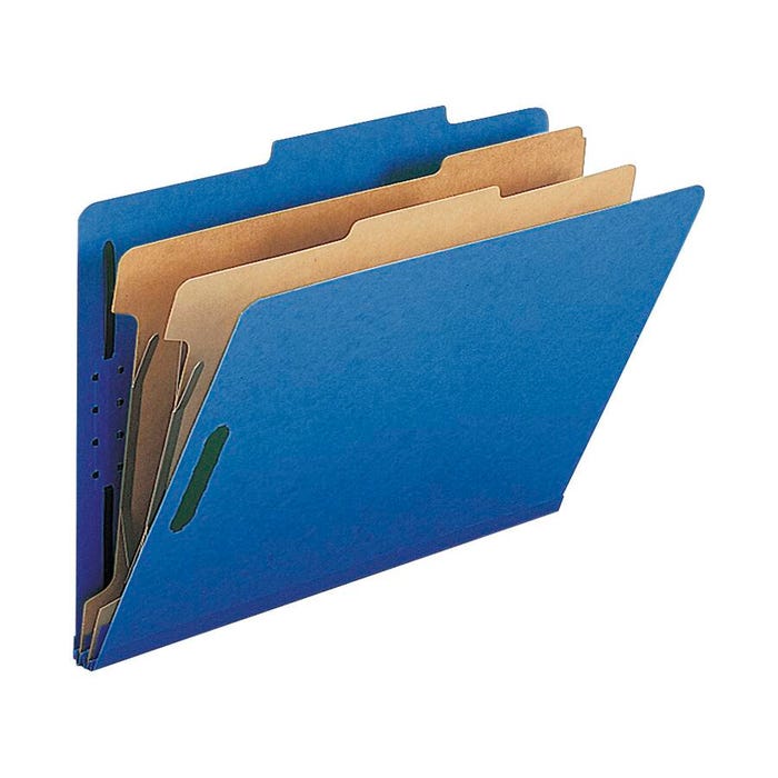 Nature Saver Classification Folders, Legal Size, 2/5 Cut, 2 Dividers, Blue, Pack of 10
