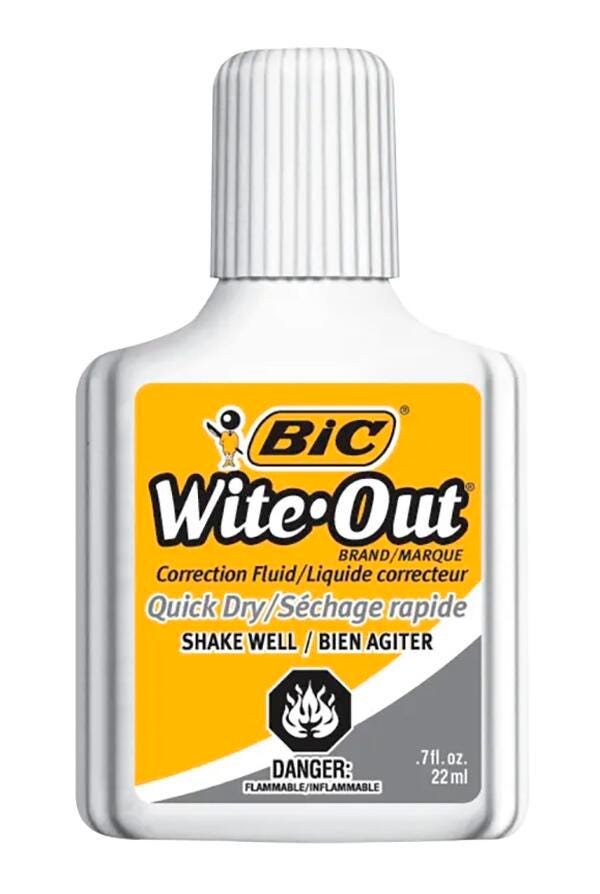 BIC Wite-Out Quick Dry Correction Fluid with Foam Applicator, 20 Mililiter Bottle, White 061458