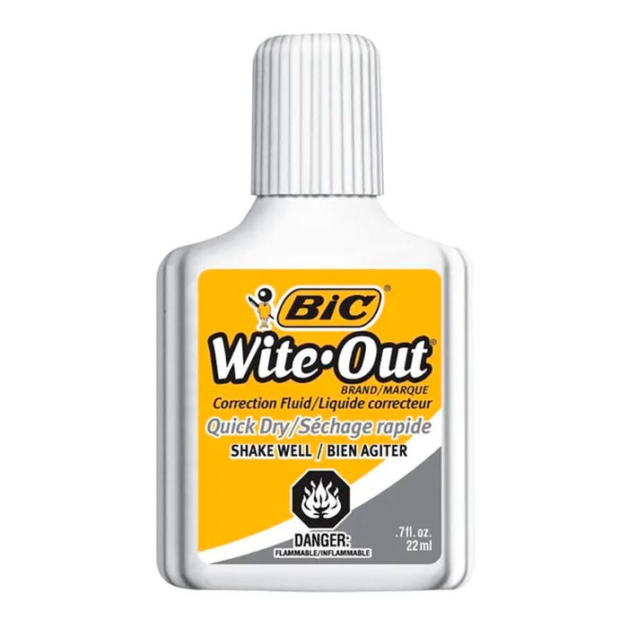 BIC Wite-Out Quick Dry Correction Fluid with Foam Applicator, 20 Milliliter Bottle, White