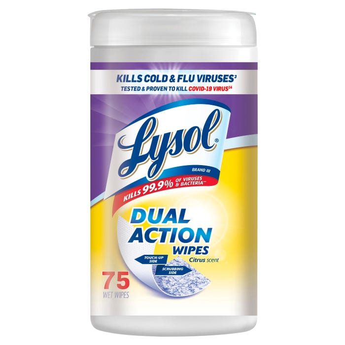 Lysol Dual Action Disinfecting Wipes, Citrus Scent, 75 Wipes