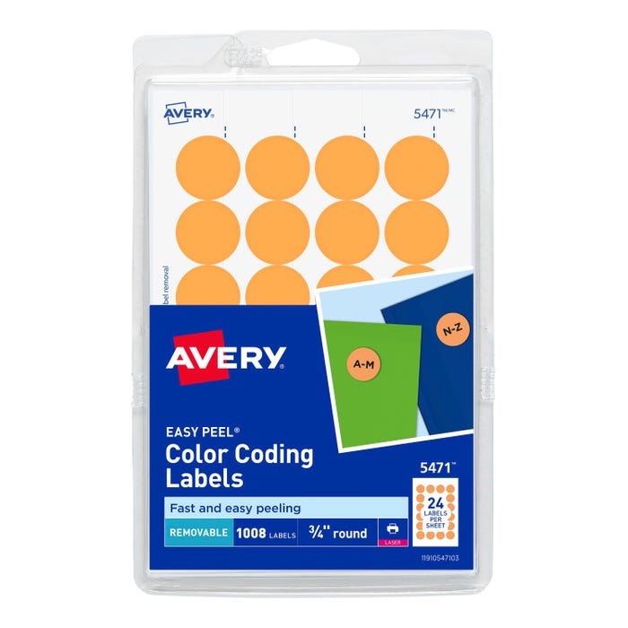 Avery Printable Color Coding Labels, 3/4 Inch Diameter, Neon Orange, Pack of 1008
