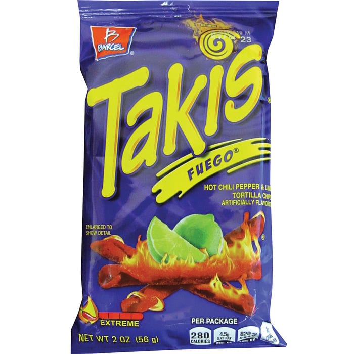 Takis Rolled Tortilla Chips, Fuego, Pack of 42