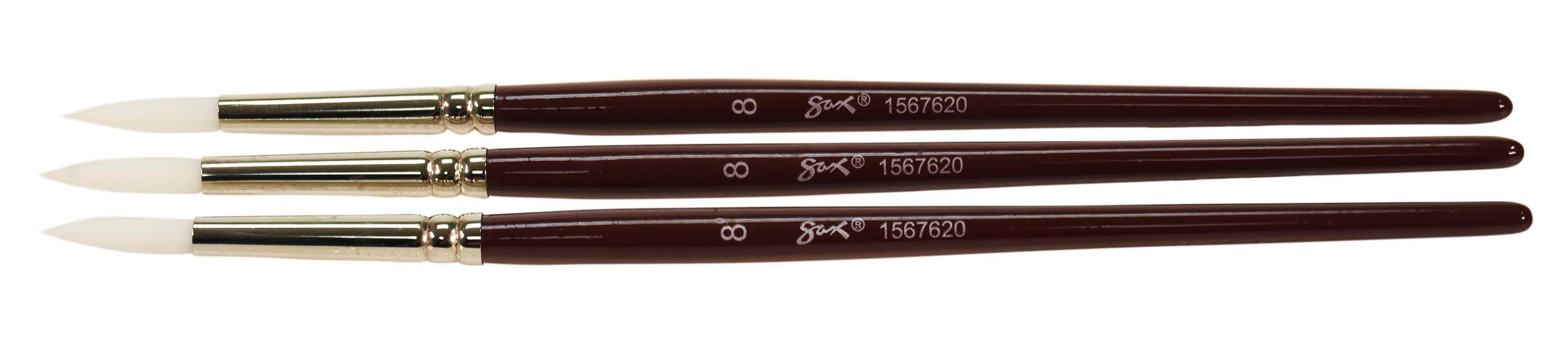 Sax Optimum White Synthetic Taklon Paint Brushes Short, Round, Size 8, Set of 6 1567620