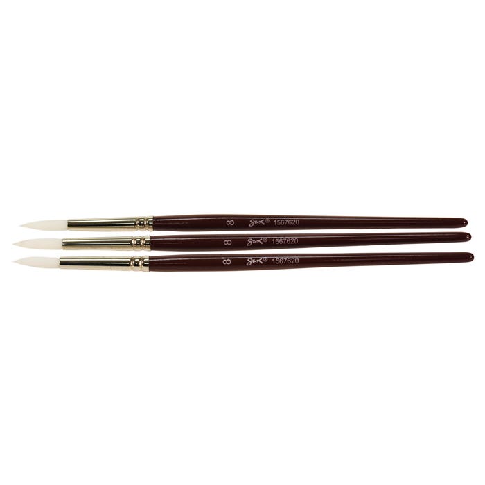 Sax Optimum White Synthetic Taklon Paint Brushes, Round Type, Short Handle, Size 8, Set of 6