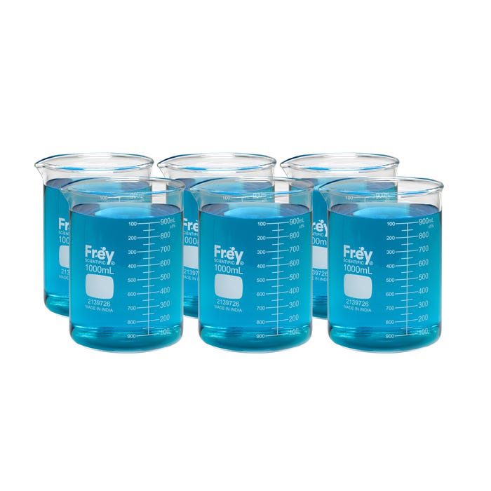 Frey Scientific Borosilicate Glass Beakers, 1000 mL, Pack of 6