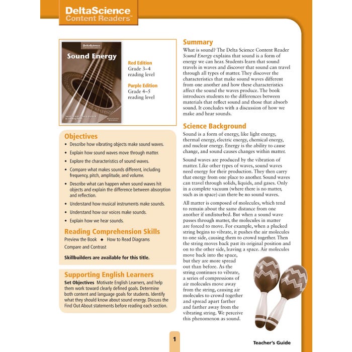 Delta Science Content Readers Sound Energy Red and Purple Teacher's Guide