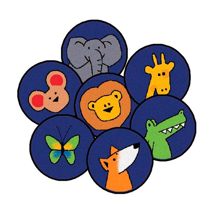 Carpets for Kids KID$Value PLUS God's Animals Seating Carpets, Rounds, 12 Inches, Multicolored, Set of 20