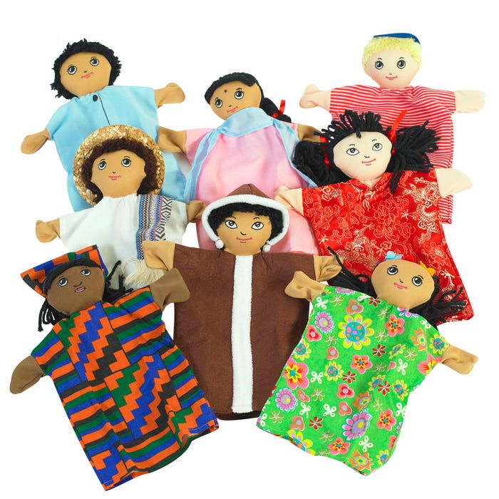 Children's Factory Multicultural Hand Puppets, 9 Inches, Set of 8