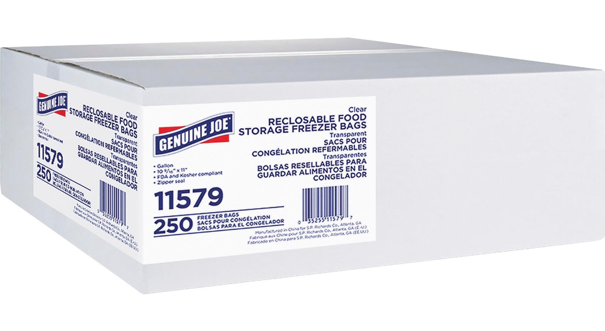 Genuine Joe Reclosable Freezer Storage Bags, 1-Gallon, 2.7mil, Pack of 250, CL, Item Number 1591238
