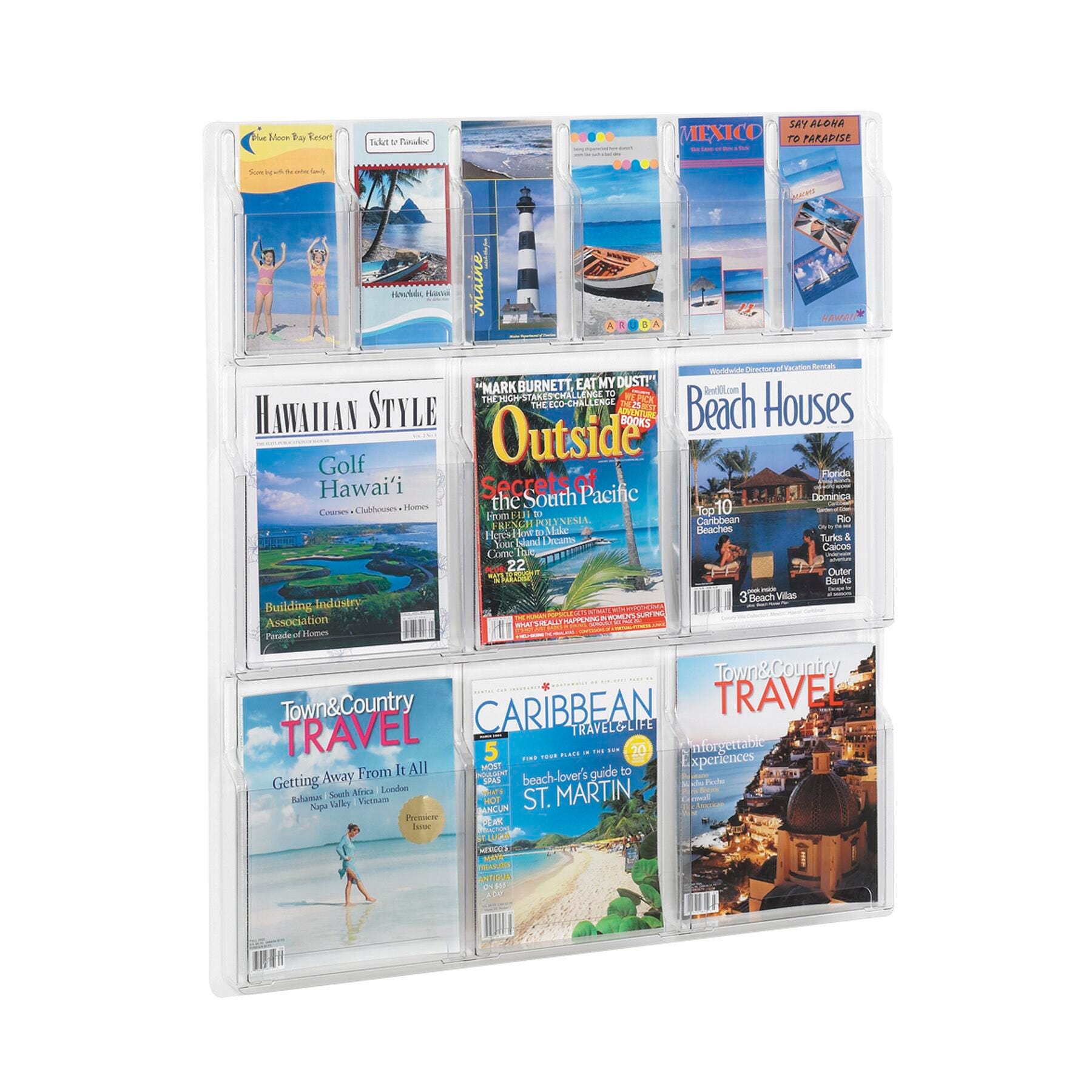 Safco Reveal 6 Magazine and 6 Pamphlet Display, 30 x 2 x 34-3/4 Inches, Clear, Item Number 1134825