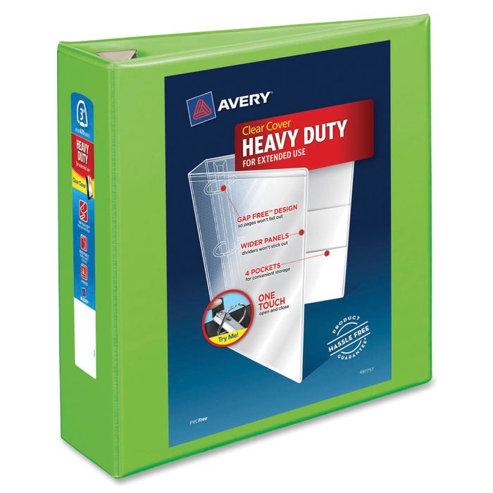 Avery DuraHinge Heavy Duty View Binder, 3 Inch, EZD Ring, Chartreuse