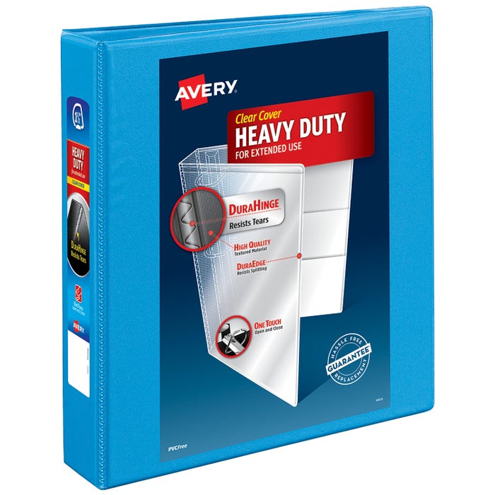 Avery Heavy Duty View Non-Stick Binder, 1-1/2 Inch, One Touch Slant Ring, Light Blue