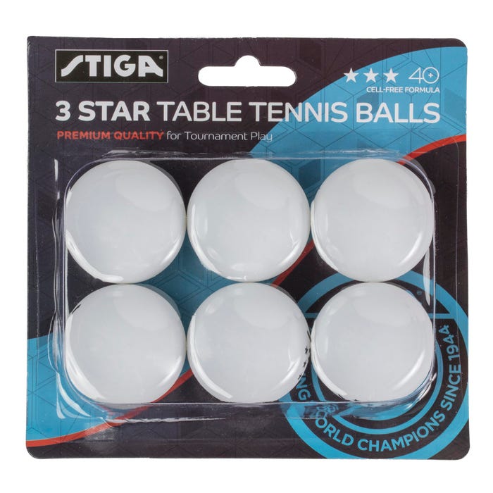 Stiga 3-Star Table Tennis Balls, White, Pack of 6