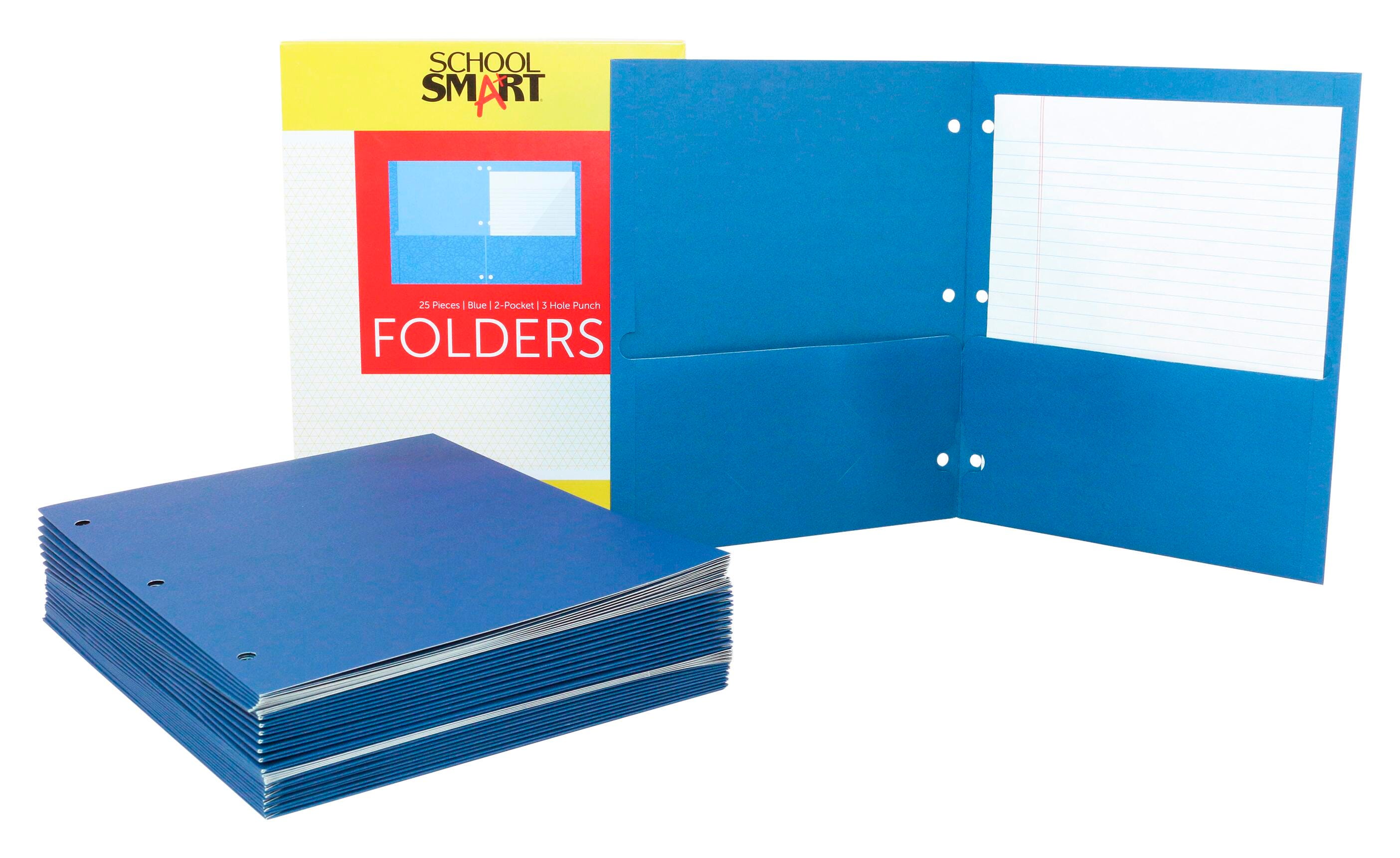 School Smart 2-Pocket Folders, Letter Size, 3 Hole Punched, Blue, Pack of 25 2136631