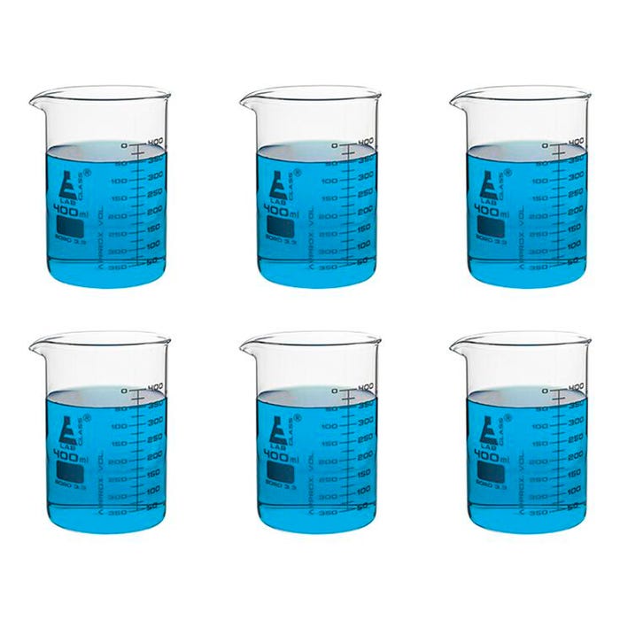 Eisco Labs Beaker, Borosilicate Glass ASTM, 400ml, Pack of 6