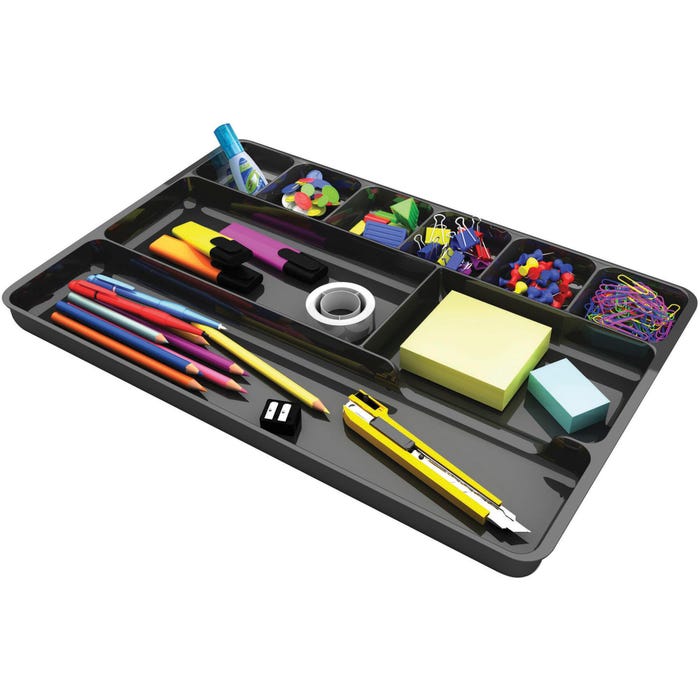 Deflecto Desk Drawer Organizer, 14 x 9 x 1 in, Plastic, Black