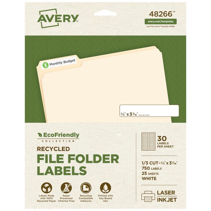 Avery EcoFriendly File Folder Labels, 2/3 x 3-7/16 Inches, Pack of 750