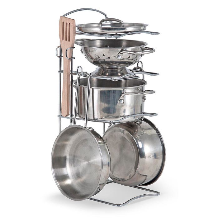 Melissa & Doug Let's Play House! Stainless Steel Pots and Pans Set, Set of 8