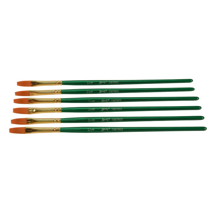 Sax Optimum Golden Synthetic Taklon Paint Brushes, Flat Type, Short Handle, 1/4 Inch, Pack of 6