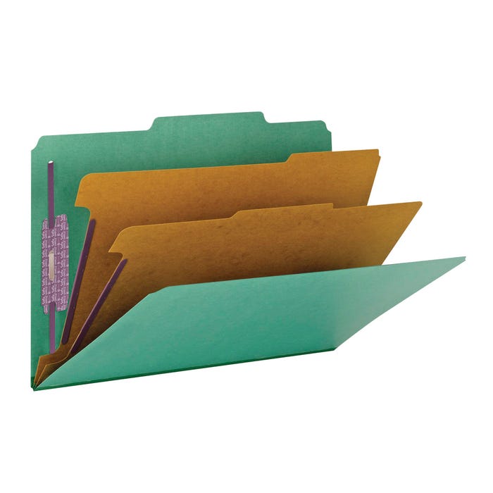 Smead SafeSHIELD Pressboard Classification Folder, Legal Size, 2 Inch Expansion, 2 Dividers, Green, Pack of 10