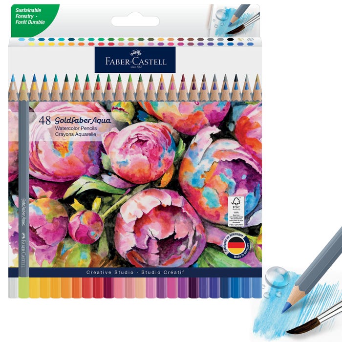 Faber-Castell Goldfaber Aqua Watercolor Pencils, Assorted Colors, Set of 48