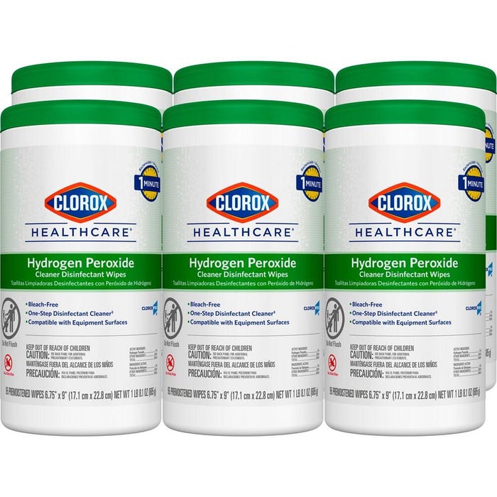 Clorox Healthcare Hydrogen Peroxide Disinfecting Wipes, 6 Canisters, Case of 570 Wipes