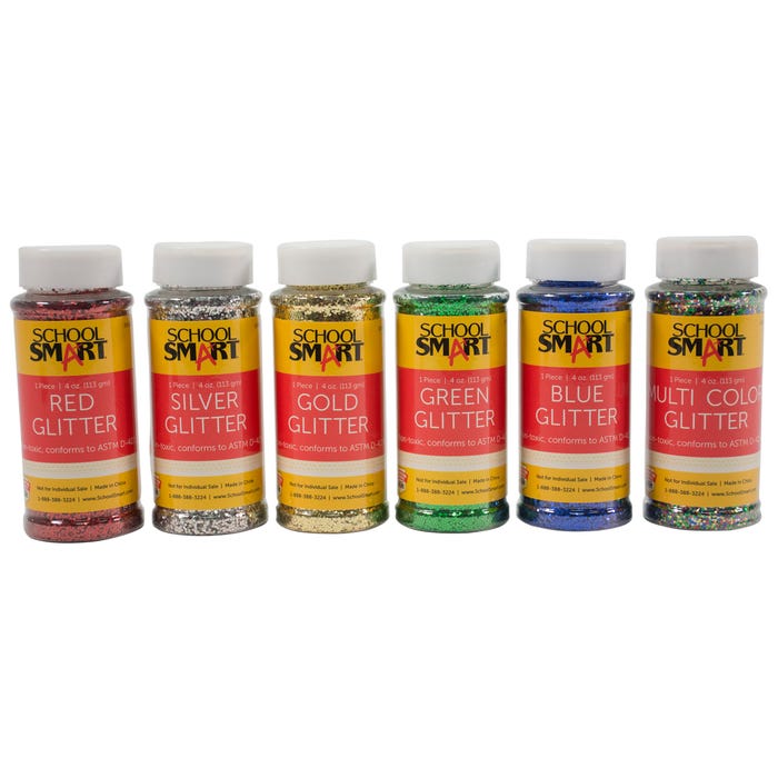 School Smart Craft Glitter, 4 Ounces, Assorted Colors, Pack of 6