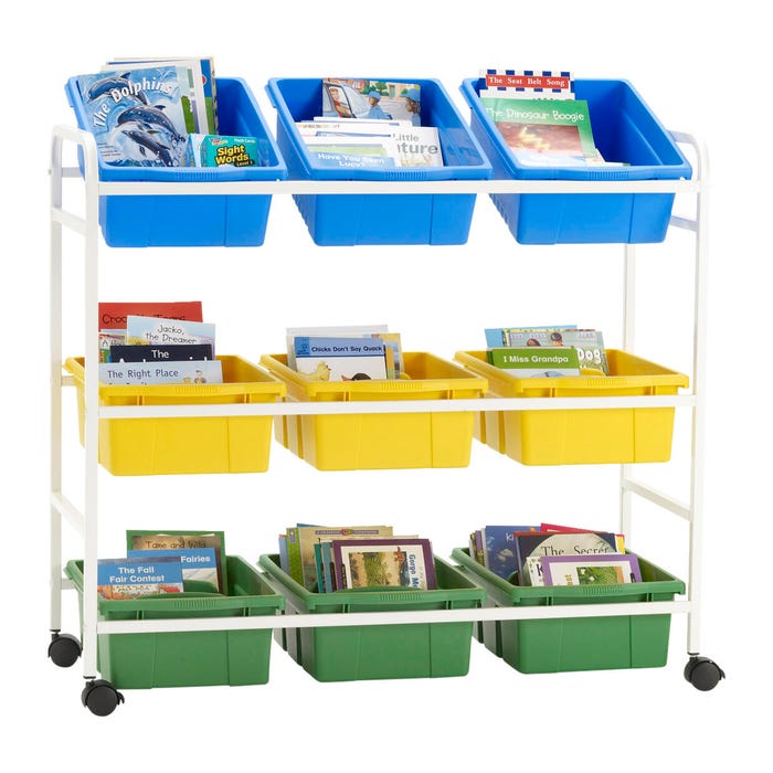 Copernicus Leveled Reading Book Browser Cart, 6 Divided Tubs, 3 Open Tubs, 40-1/2 x 15-3/4 x 36-1/2 Inches