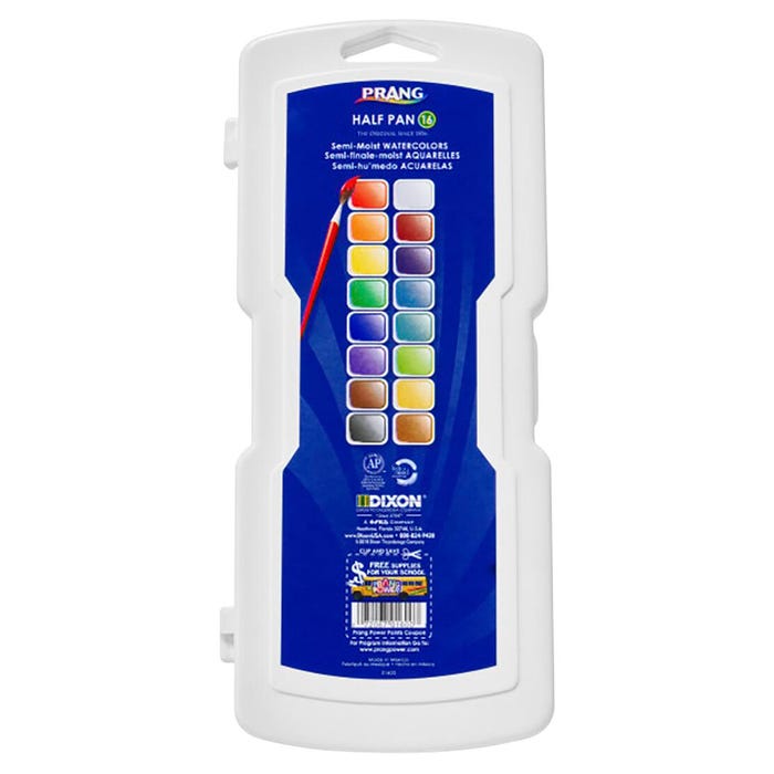 Prang Non-Toxic Semi-Moist Wax-Free Watercolor Paint, Plastic Half Rectangular Pan, 16 Assorted Colors