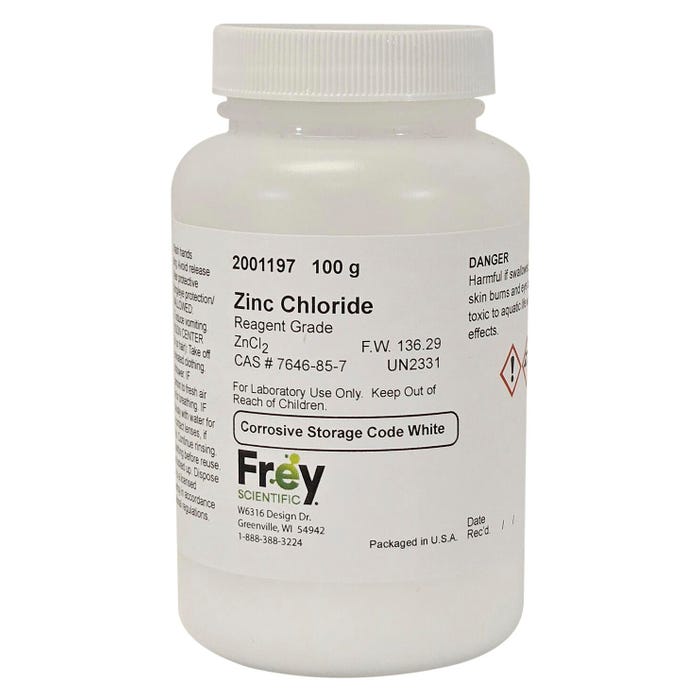 Frey Scientific Zinc Chloride, Granular, Lab Grade, 100 Grams
