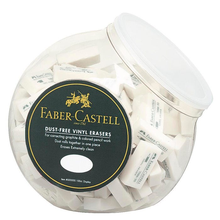 Faber-Castell Small Vinyl Eraser, 1-5/8 x 1/2 x 3/4 Inches, White, Pack of 100