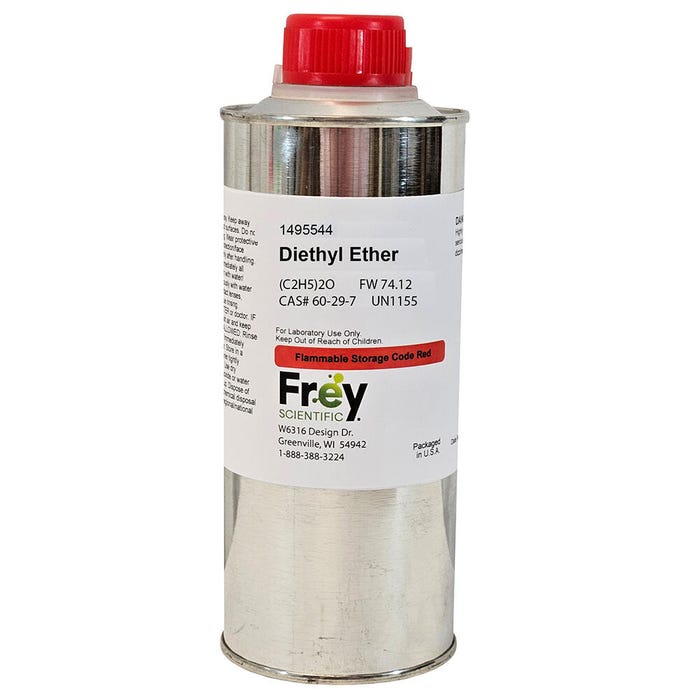 Frey Scientific Diethyl Ether, Clear Liquid, Reagent Grade, 50 Grams