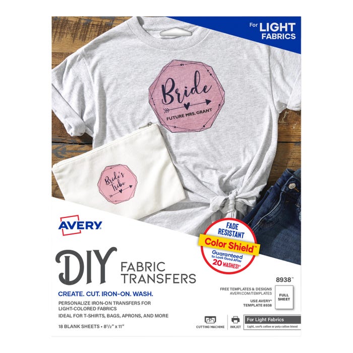 Avery Iron-On Fabric Transfer Sheets for Light Fabric, 8-1/2 x 11 Inches, White, 18 Sheets
