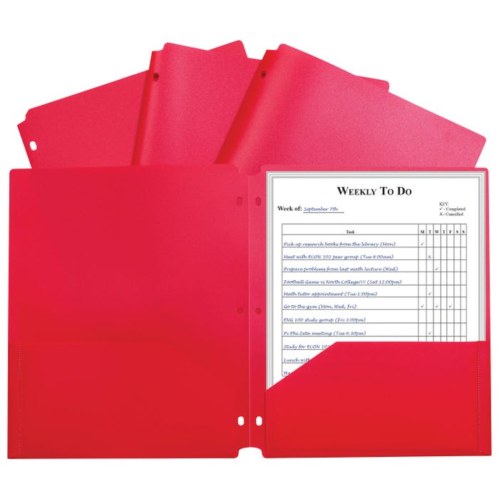 C-Line Heavyweight Two-Pocket Poly Folder, Red, Pack of 25