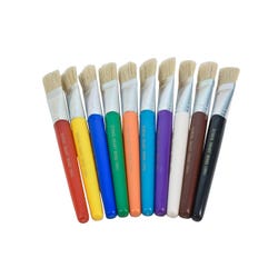 Image for School Smart Chubby Paint Brushes, Flat Tip with Hog Bristles, 7-1/2 Inches, Assorted Colors, Set of 10 from School Specialty