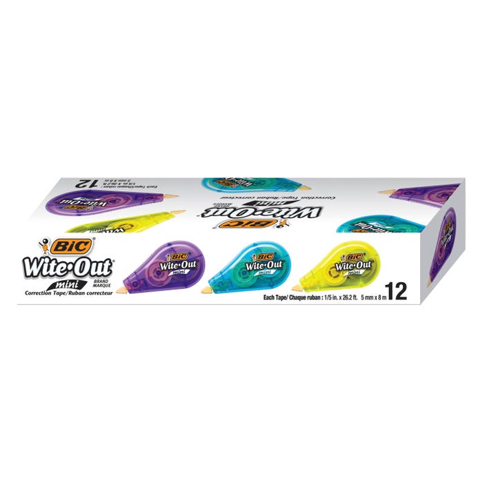 BIC Wite-Out Mini Correction Tape, White, Pack of 12