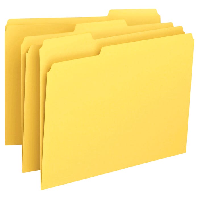 Smead File Folder, Letter Size, 1/3 Cut Tabs, Yellow, Pack of 100