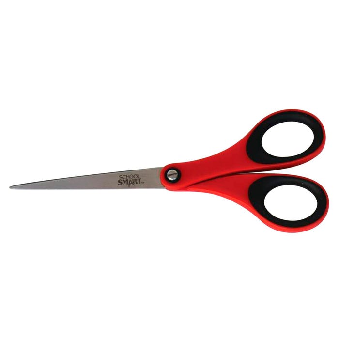 School Smart Straight Scissors, Stainless Steel Pointed Tip and Soft Grip, 7 Inches