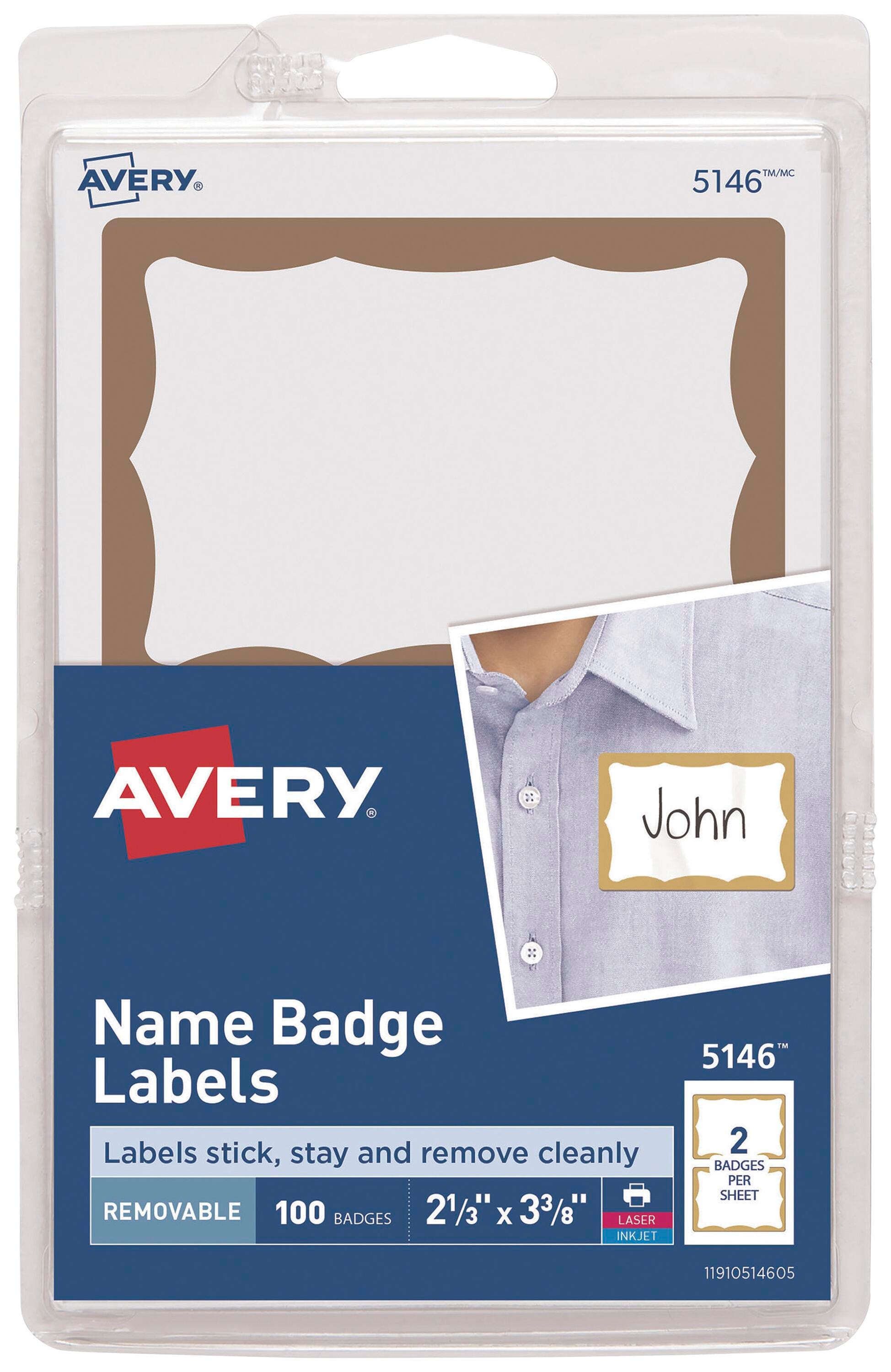 Avery Adhesive Name Badges, 2-1/3 x 3-3/8 Inches, Gold Border, Pack of 100 1054558