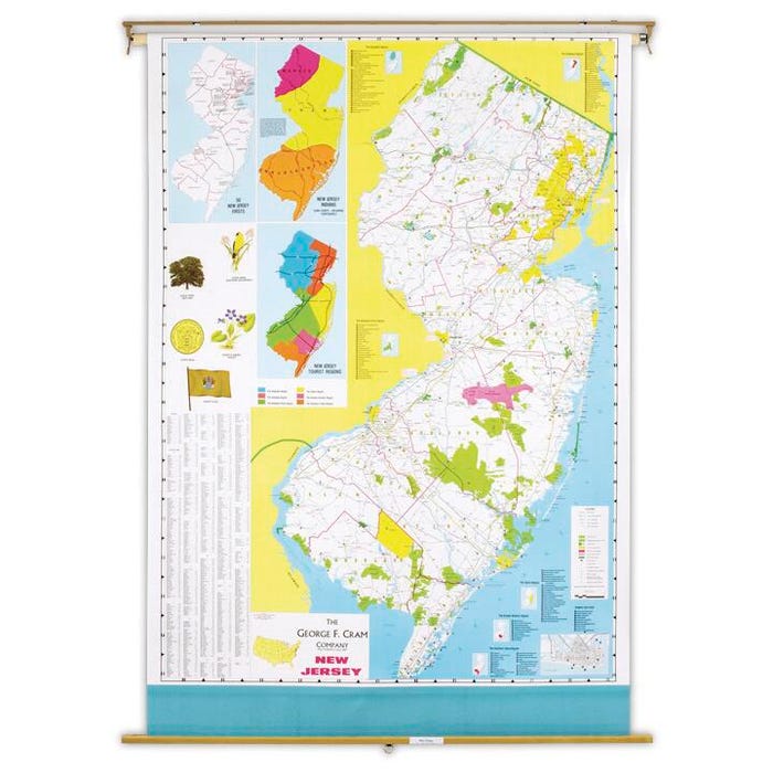 Nystrom New Jersey Pull Down Roller Classroom Map, 51 x 68 Inches