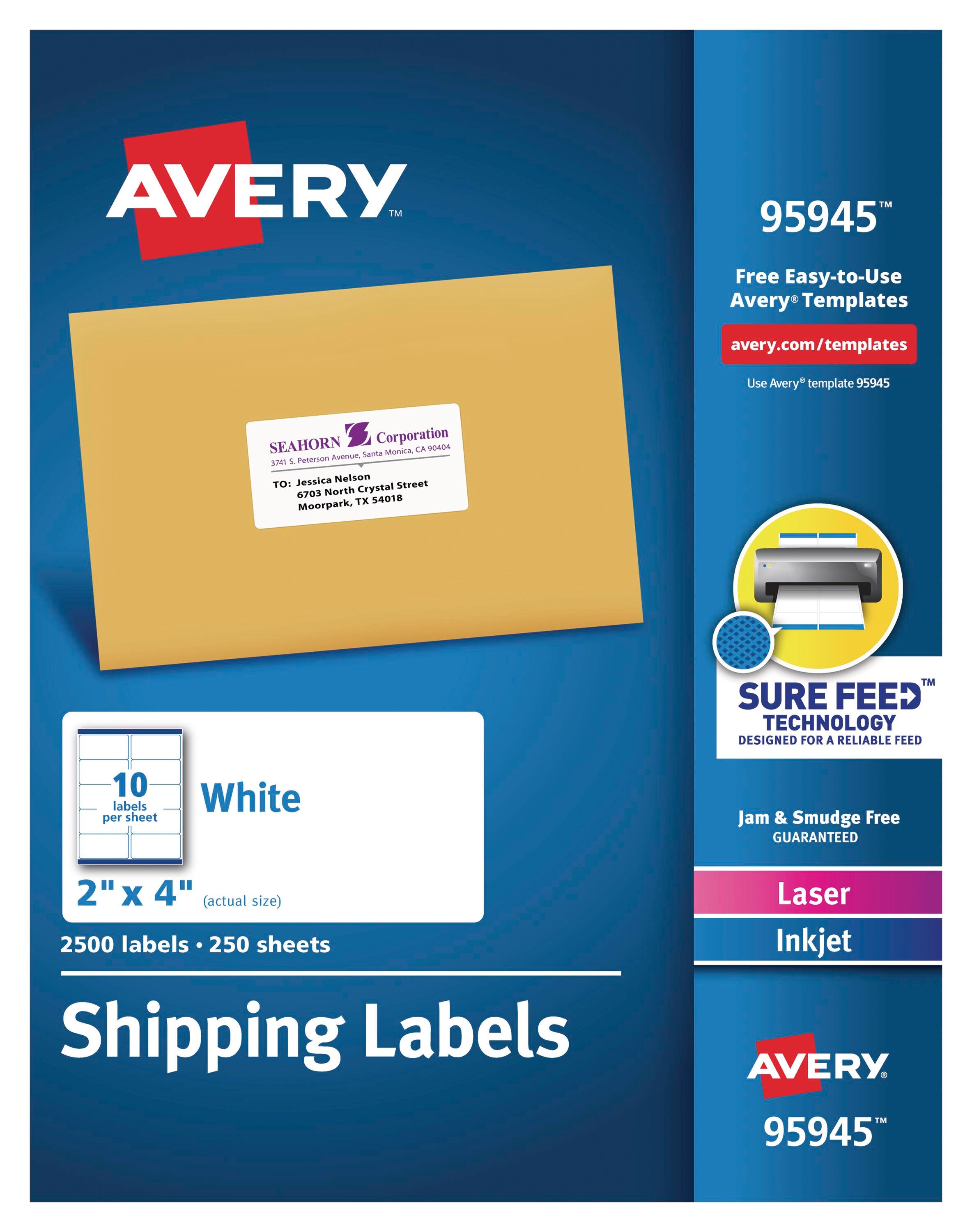 Avery Bulk Shipping Labels, 2 x 4 Inches, White, Pack of 2500, Item Number 1597364