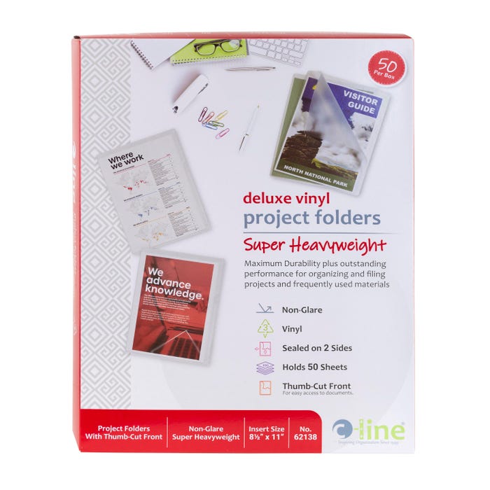 C-Line Deluxe Vinyl Project Folders, Non-Glare, 8-1/2 x 11 Inches, Box of 50